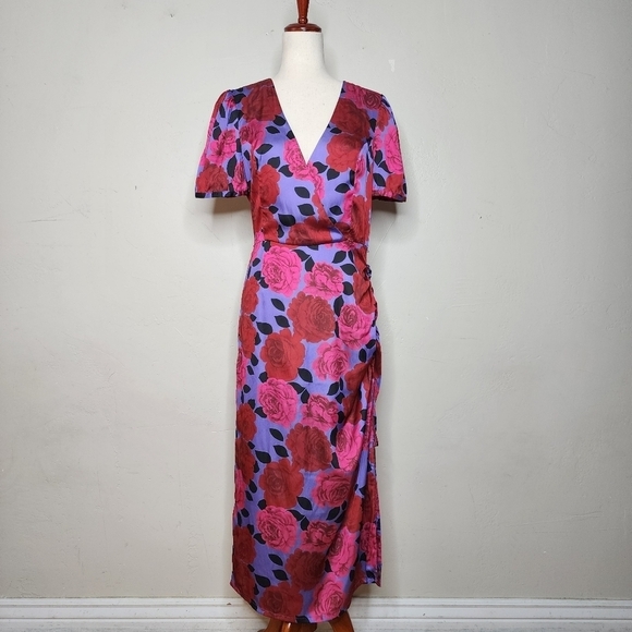 NWT PAIGE Manuela Floral Midi Faux Wrap Dress Size Small - Picture 1 of 15